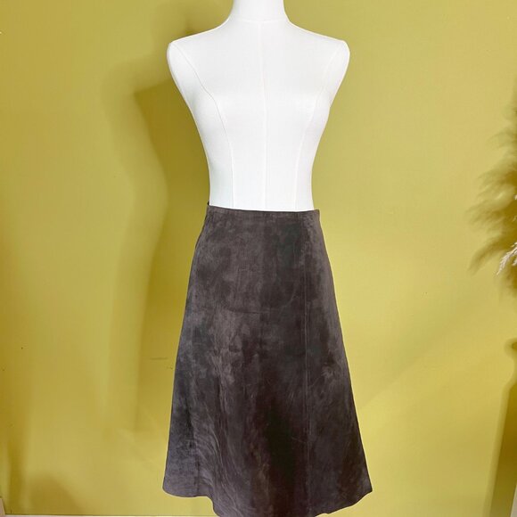 New Frontier Chocolate Brown Leather A-Line Skirt Size 8 NWT - Picture 1 of 11